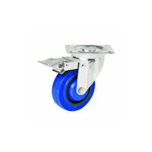 EASYROLL 100mm Blue Elastic Rubber Fixed Plate Mount Castors, I6 Series, 140kg