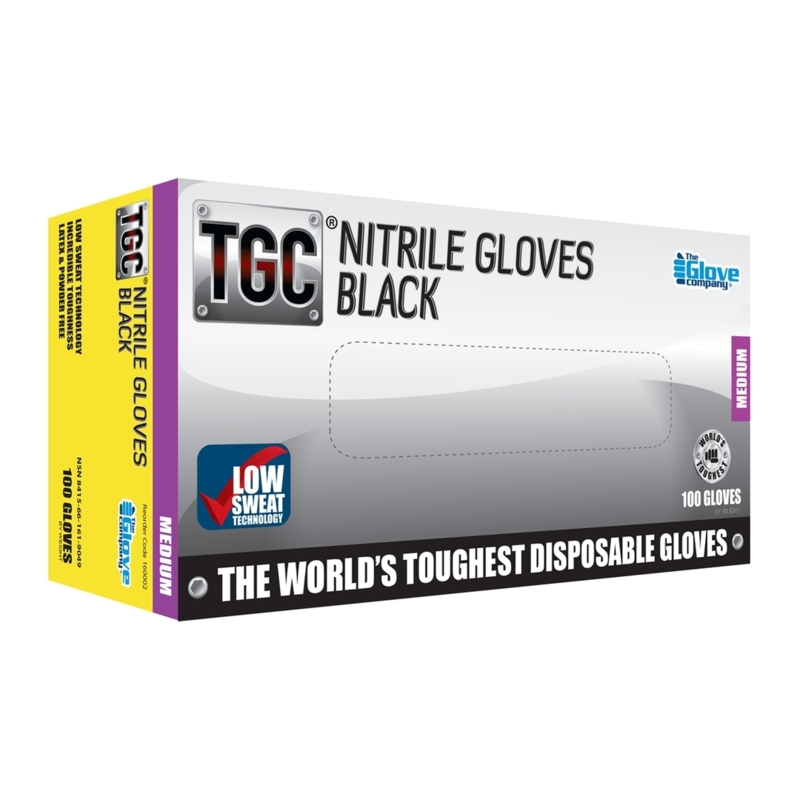 TGC Black Nitrile Disposable Gloves - Medium