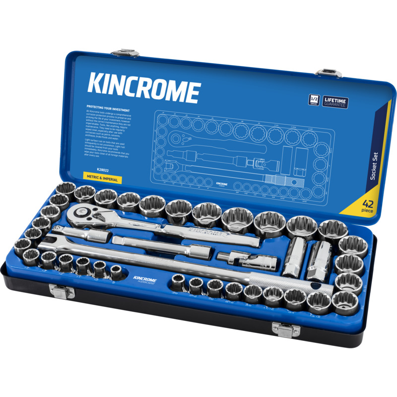 KINCROME 1/2" Dr 42pc Socket Set - Metric & Imperial