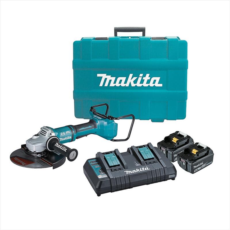 MAKITA 18Vx2 Brushless 230mm Paddle Switch Angle Grinder Kit - Includes 2 X 5.0Ah Batteries, Rapid Charger & Carry Case