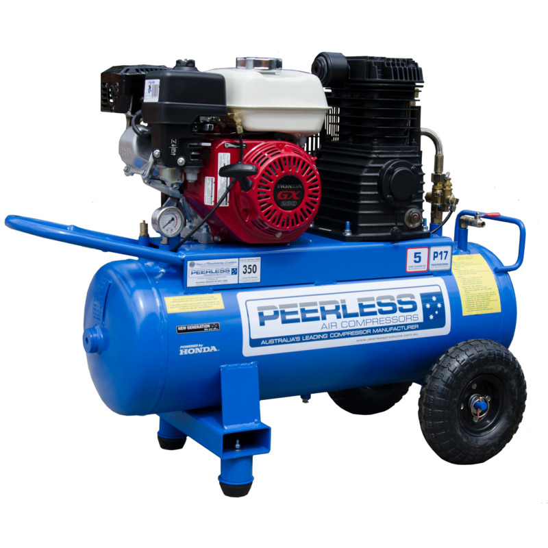 PEERLESS PRODUCTS P17 6.5hp 55L Portable Petrol Belt Driven Air Compressor