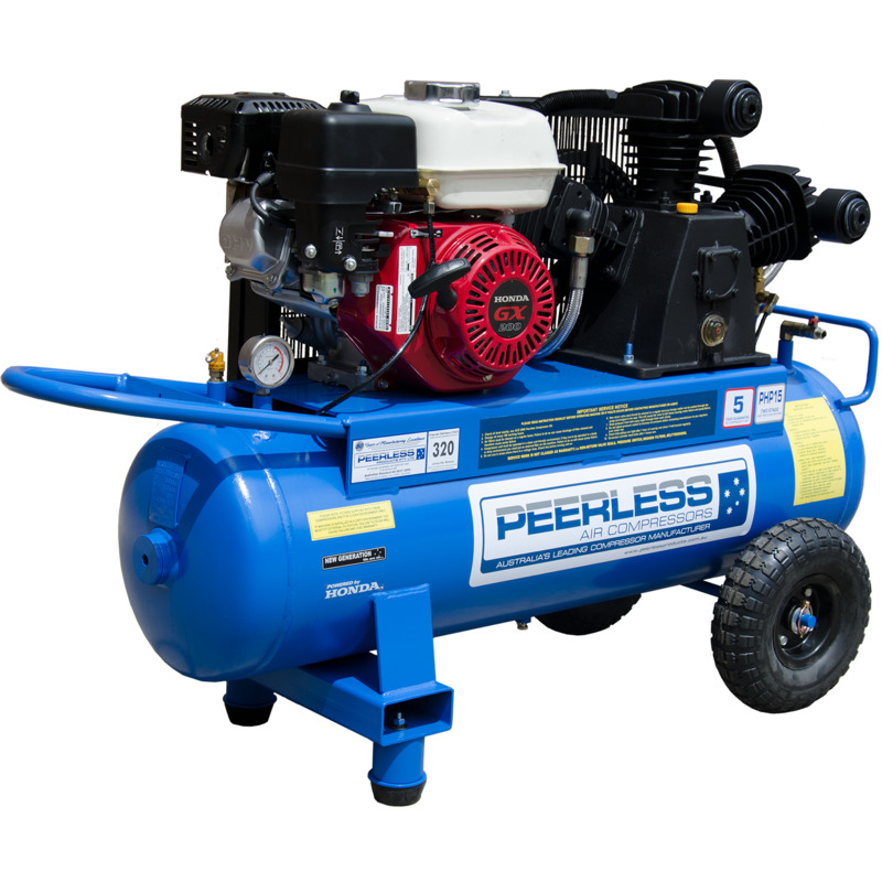 PEERLESS PRODUCTS PHP15 3.2hp 68L Portable Petrol Belt Driven Air Compressor - Image 3