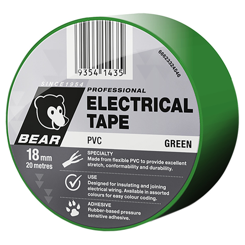 BEAR 18mm X 20m Insulation Electrical Tape 504 - Green
