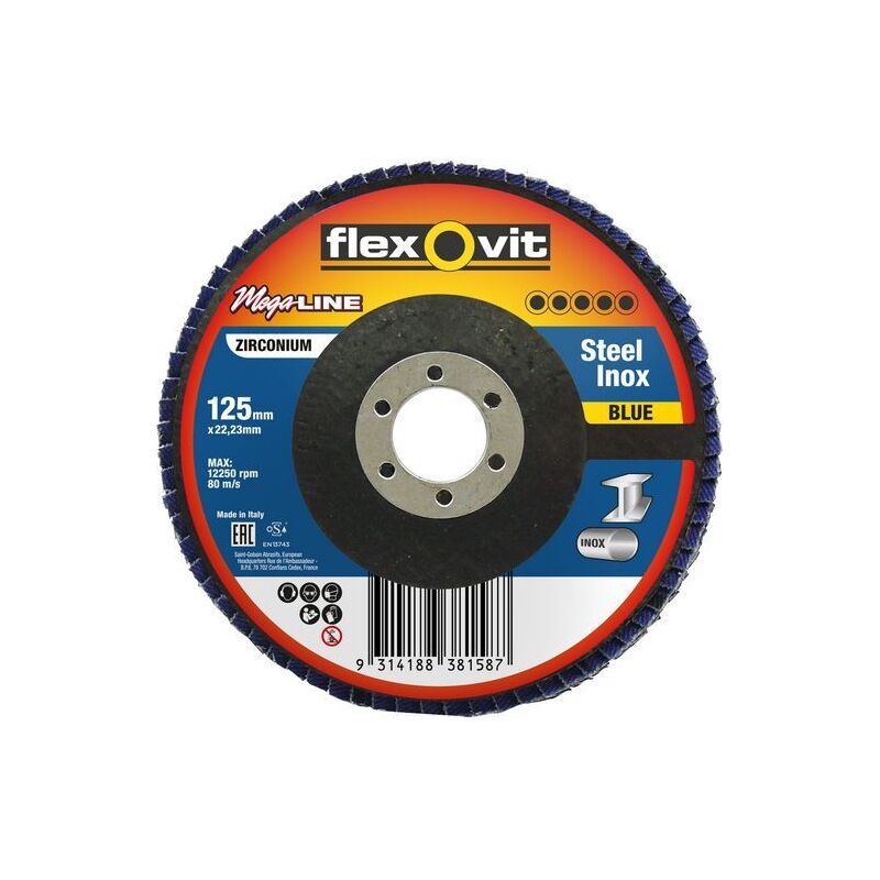 FLEXOVIT 125mm 60-Grit Zirconia INOX Angled Flap Disc