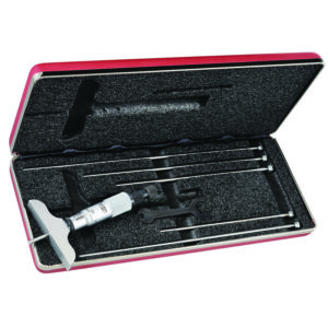 STARRETT Depth Gauge 0-6In Range 2 1/2In Base 6 Rods Case