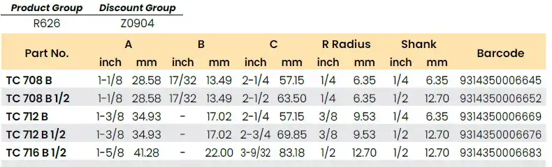 TC716B 1/2 Classical Cove Router Bit Carbitool - Image 4