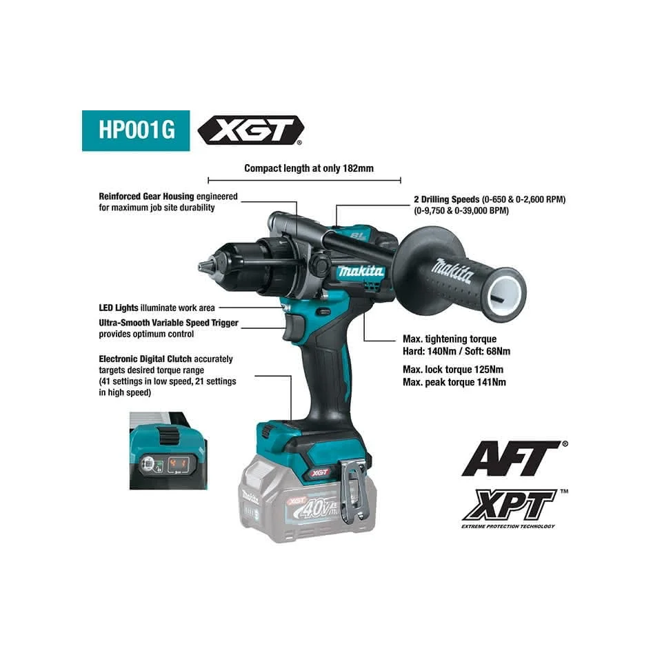 HP001GZ 13mm Hammer Drill 40V XGT Brushless Makita - Image 2