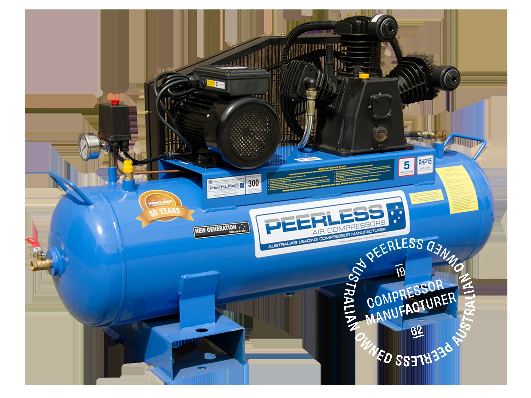 PHP15 High Pressure Belt Drive Air Compressor 300LPM 3.5HP Two-Stage Peerless - Image 2