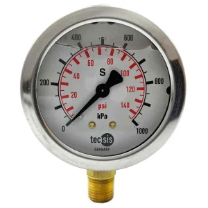 Industrial Fittings Liquid-Filled Pressure Gauge 63mm Bottom Entry 1/4" BSPT 27-L06B4-014