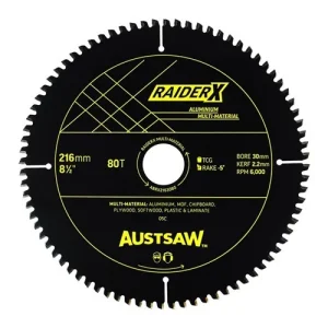 Austsaw Extreme Aluminium Circular Saw Blade 216mm 80T 30mm Bore ABRX2163080