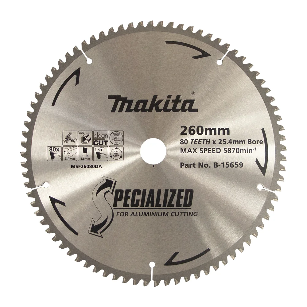 Makita Aluminium Circular Saw Blade 260mm 80T 25.4mm Bore B-15659