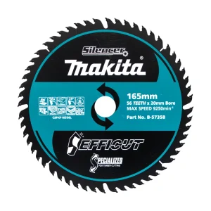 Makita Efficut Wood Circular Saw Blade 165mm 56T 20mm Bore B-57358