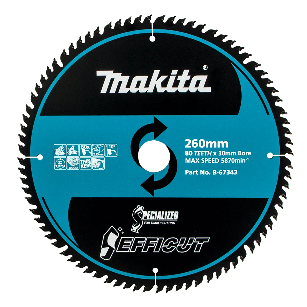 Makita Efficut Wood Circular Saw Blade 260mm 80T 30mm Bore B-67343