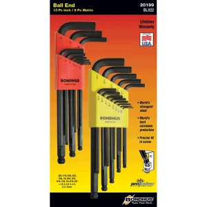 BD20199 Ball-End Hex Key Set 22pc Metric & Imperial Bondhus