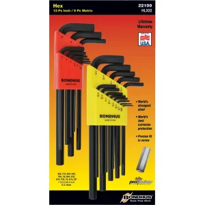BD22199 Long-Arm Hex Key Set 22pc Metric & Imperial Bondhus