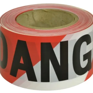 Maxisafe Barricade Tape Danger Black on Red/White 100m x 75mm BTD711
