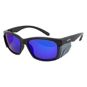 Maxisafe Rayzr Safety Glasses Matte Black Frame Blue Mirror Lens ERZ361
