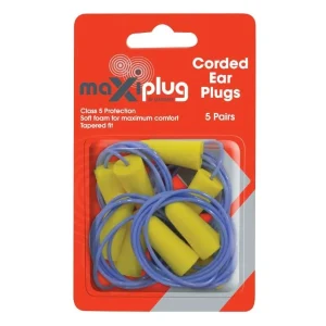 Maxisafe MaxiPlug Corded Earplugs Class 5 26dB Blister Pack 5 Pairs HEU670