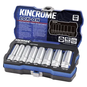 Kincrome LOK-ON Socket Set 8pc 3/8" Drive Imperial Deep K27055