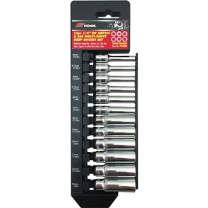 PK Tool Deep Socket Set 12pc 1/4" Drive Metric & SAE PT10350