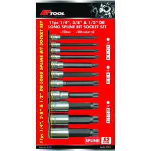 PK Tool Spline Bit Socket Set 11pc 1/4" 3/8" 1/2" Drive PT12102