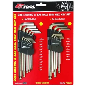 PT30503 Ball-End Hex Key Set 22 Piece Metric & SAE PK Tool