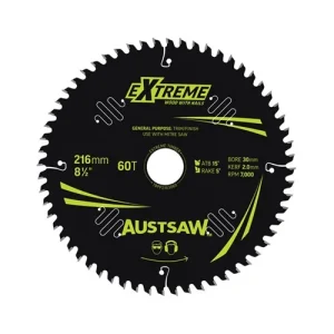 Austsaw Extreme Wood with Nails Circular Saw Blade 216mm 60T 30mm Bore TBPP2163060